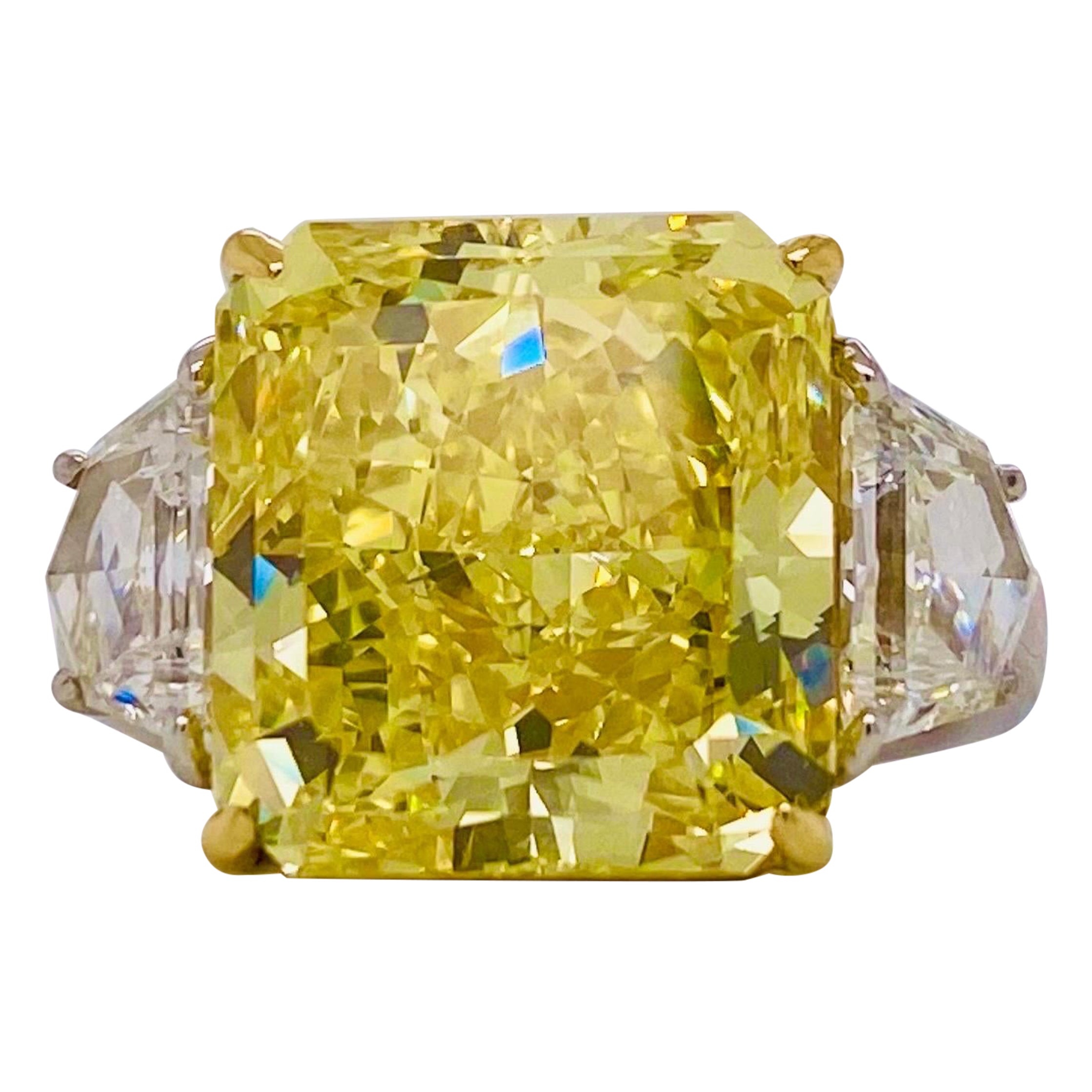 Emilio Jewelry Gia Certified 11.00 Carat Vivid Yellow Diamond Ring For Sale