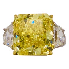 Emilio Jewelry Gia Certified 11.00 Karat Vivid Yellow Diamond Ring 