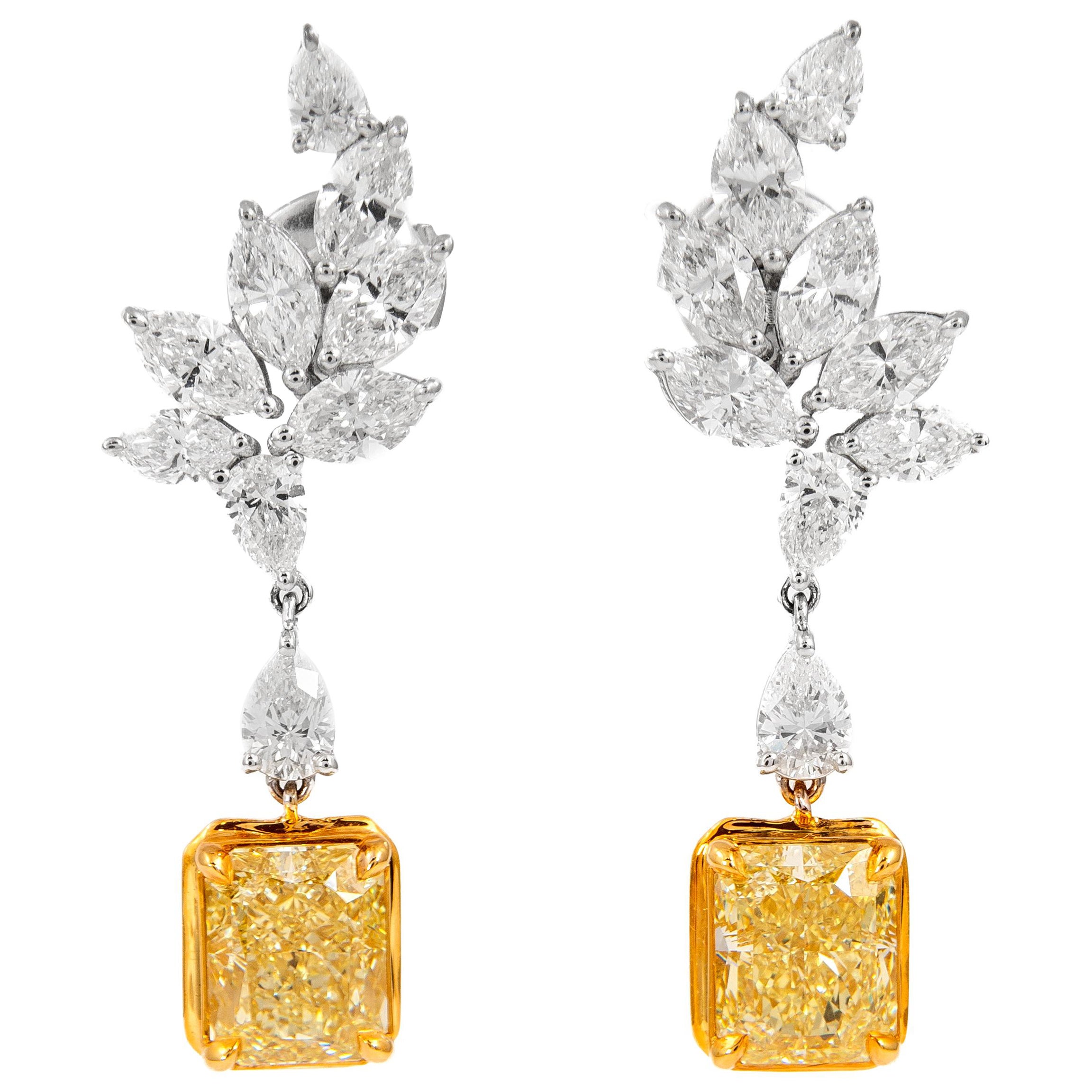 Alexander GIA 8,40 Karat Ausgefallene gelbe Diamant-Tropfen-Ohrringe mit Halo 18k Gold im Angebot