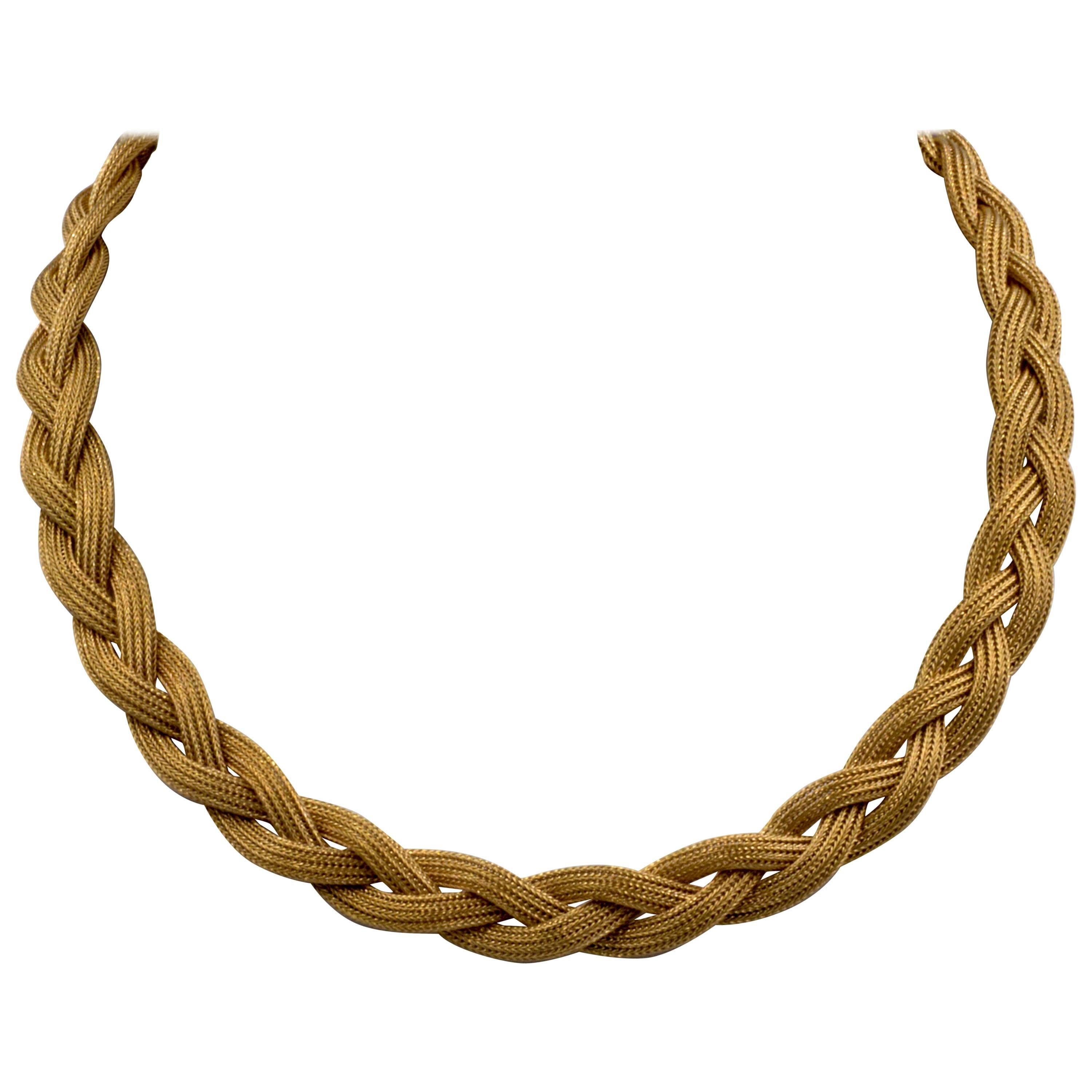 Woven Mesh 18 Karat Yellow Gold Necklace