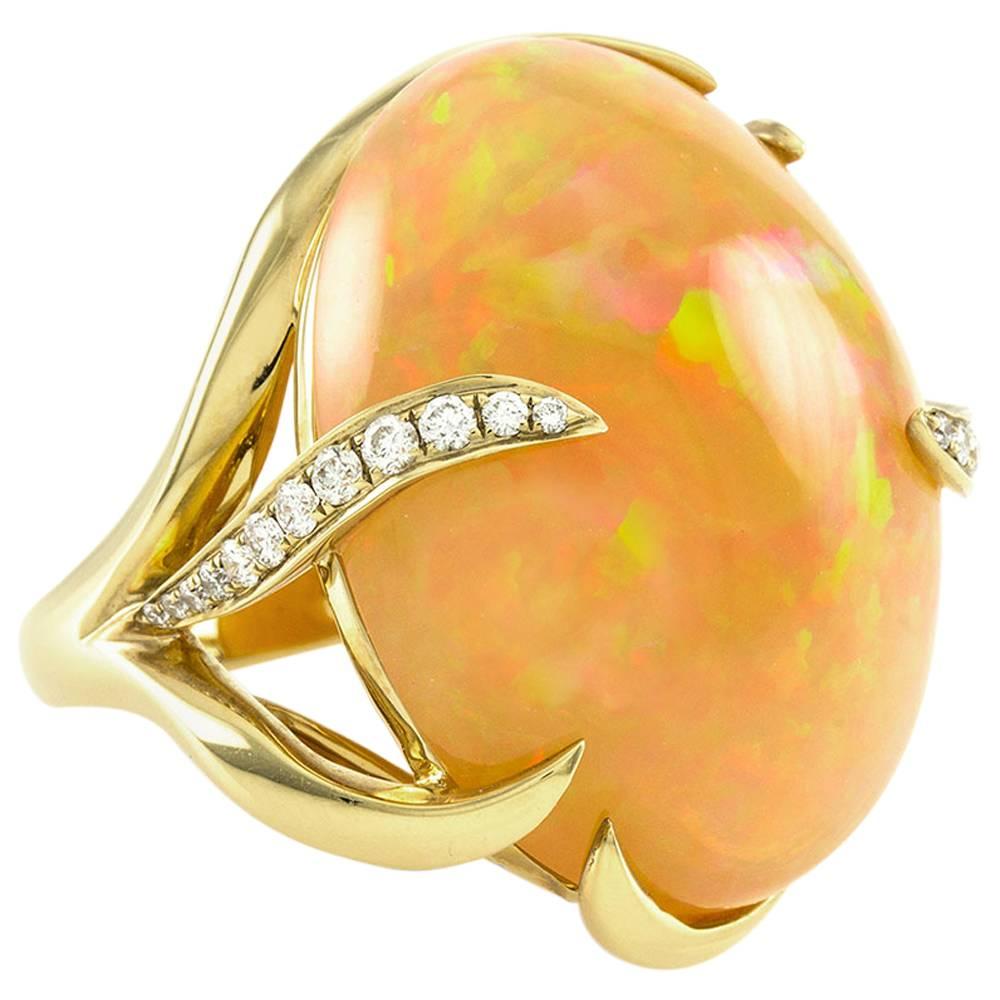 Fire Opal and Pavé Diamond Cocktail Ring For Sale