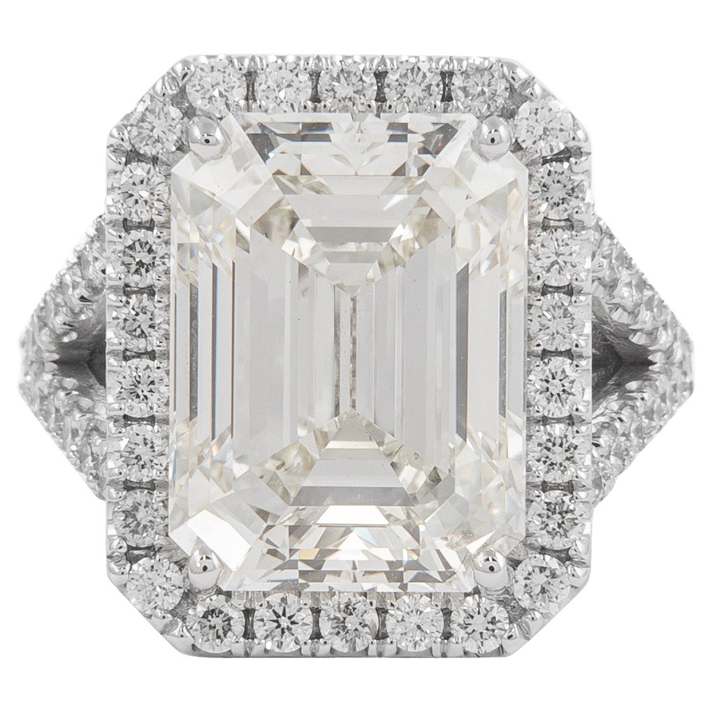 Alexander GIA 10.01ct Emerald Cut Diamond with Halo Ring 18 Karat White Gold For Sale