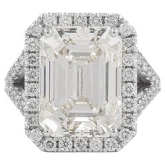 Alexander GIA 10.01ct Emerald Cut Diamond with Halo Ring 18 Karat White Gold