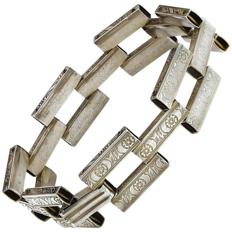 Vintage Engraved Sterling Silver Bracelet With Floweroons For Vintage Engraved Sterling Silver Bracelet With Floweroons For
