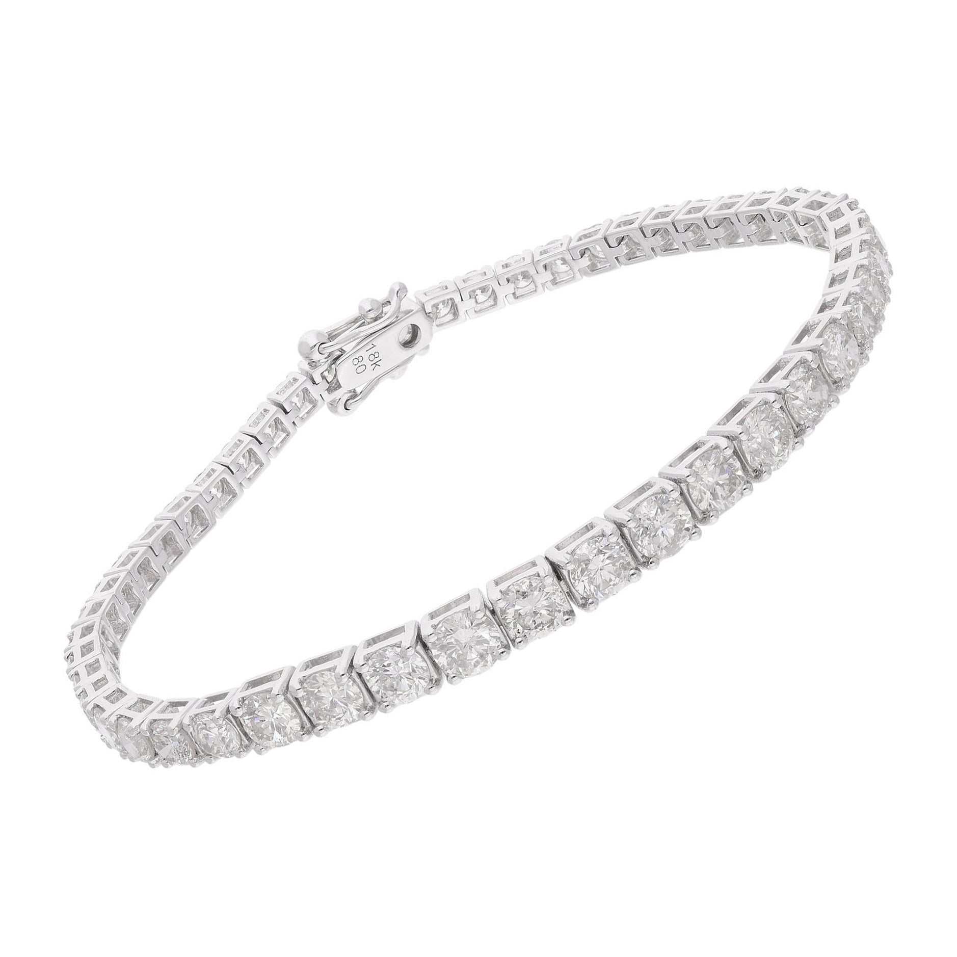 Bracelet tennis en or blanc 14 carats avec diamants de 7,82 carats de pureté SI et de couleur HI