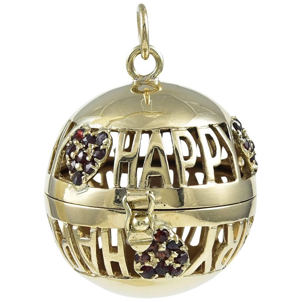 Happy Anniversary Gem Set Gold Locket Charm
