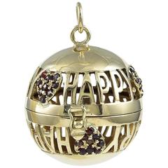 Vintage Happy Anniversary Gem Set Gold Locket Charm