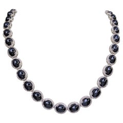 NO RESERVE! - 107.40cttw Sapphires & 5.51Ct Diamonds 14K White Gold Necklace