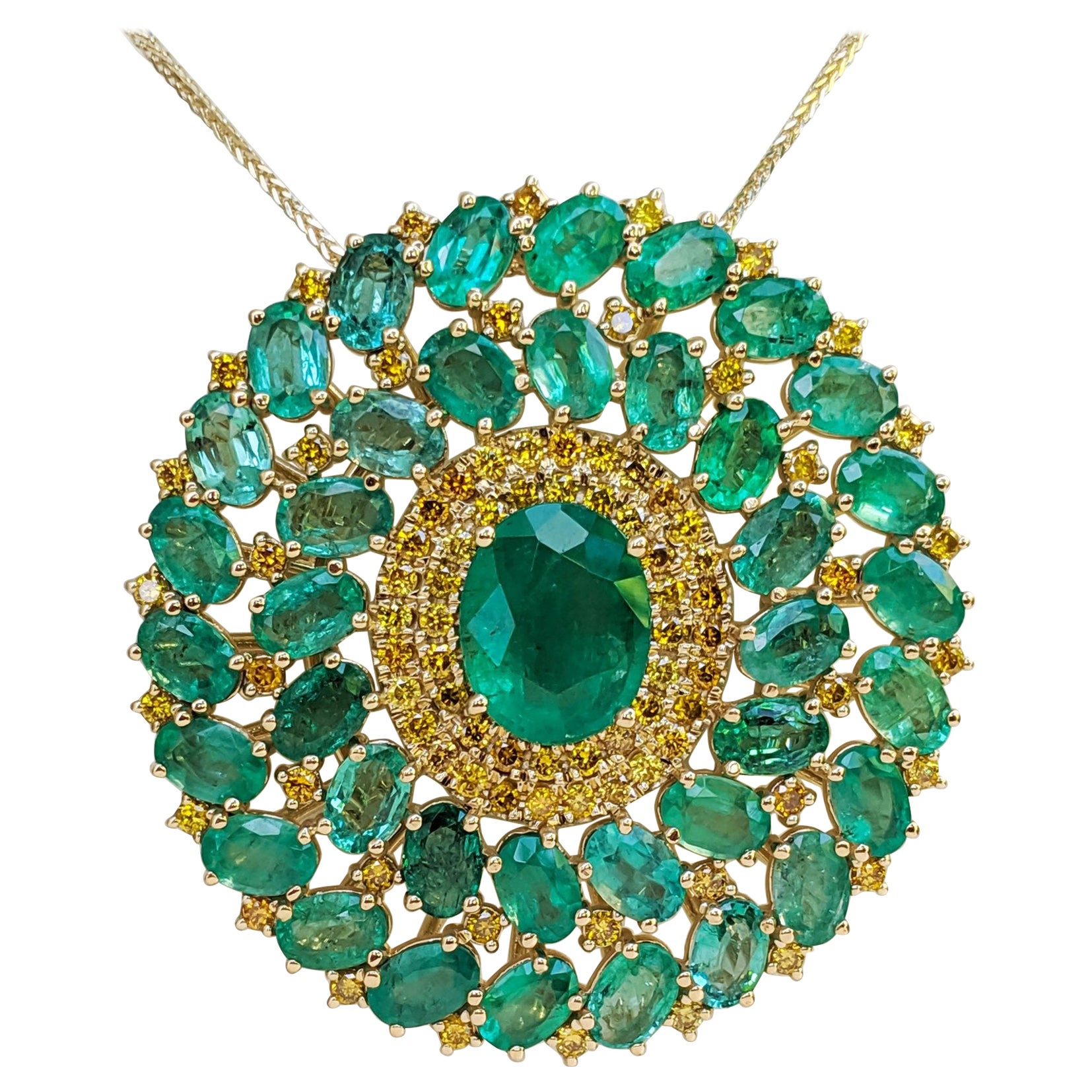 NO RESERVE 20.12Ct Emeralds & 2.05Ct Diamonds 14 kt. Gold Pendant Necklace For Sale