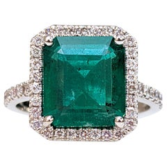 NO Oil! 4.83 Carat Emerald & 0.55Ct Pink Diamonds 14 kt. White gold Ring