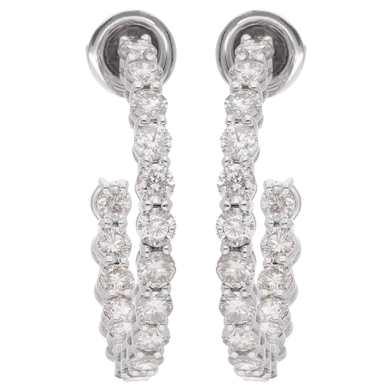 3.27 Carat SI Clarity HI Color Diamond Hoop Earrings 14 Karat White Gold Jewelry For Sale