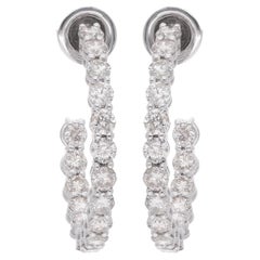 3.27 Carat SI Clarity HI Color Diamond Hoop Earrings 14 Karat White Gold Jewelry