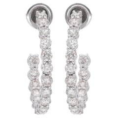 3.27 Carat SI Clarity HI Color Diamond Hoop Earrings 14 Karat White Gold Jewelry