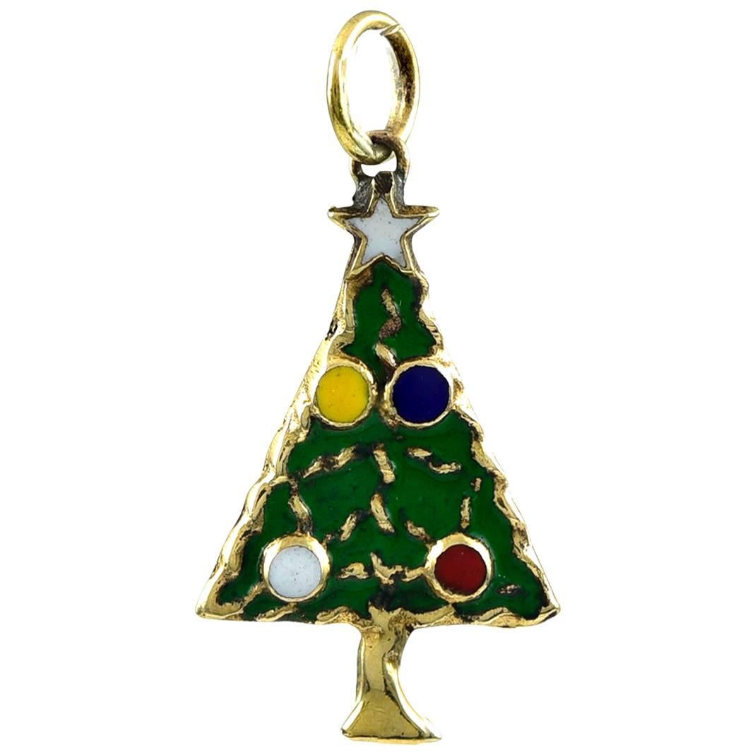 Christmas Tree Gold and Enamel Charm