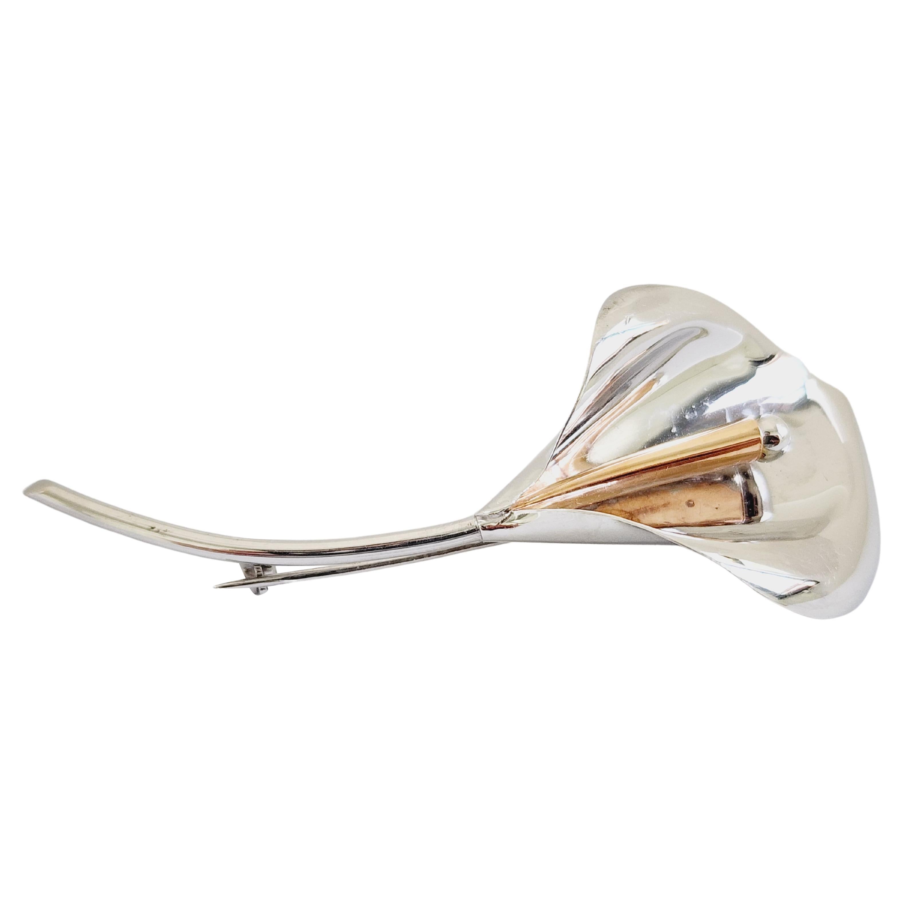 CLOSE OUT Flower Blossom Brooch Pin White Gold 14 Karat