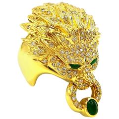 Jill Edwards Eyes of the Dragon Emeralds & Diamond Door Knocker Unisex Ring