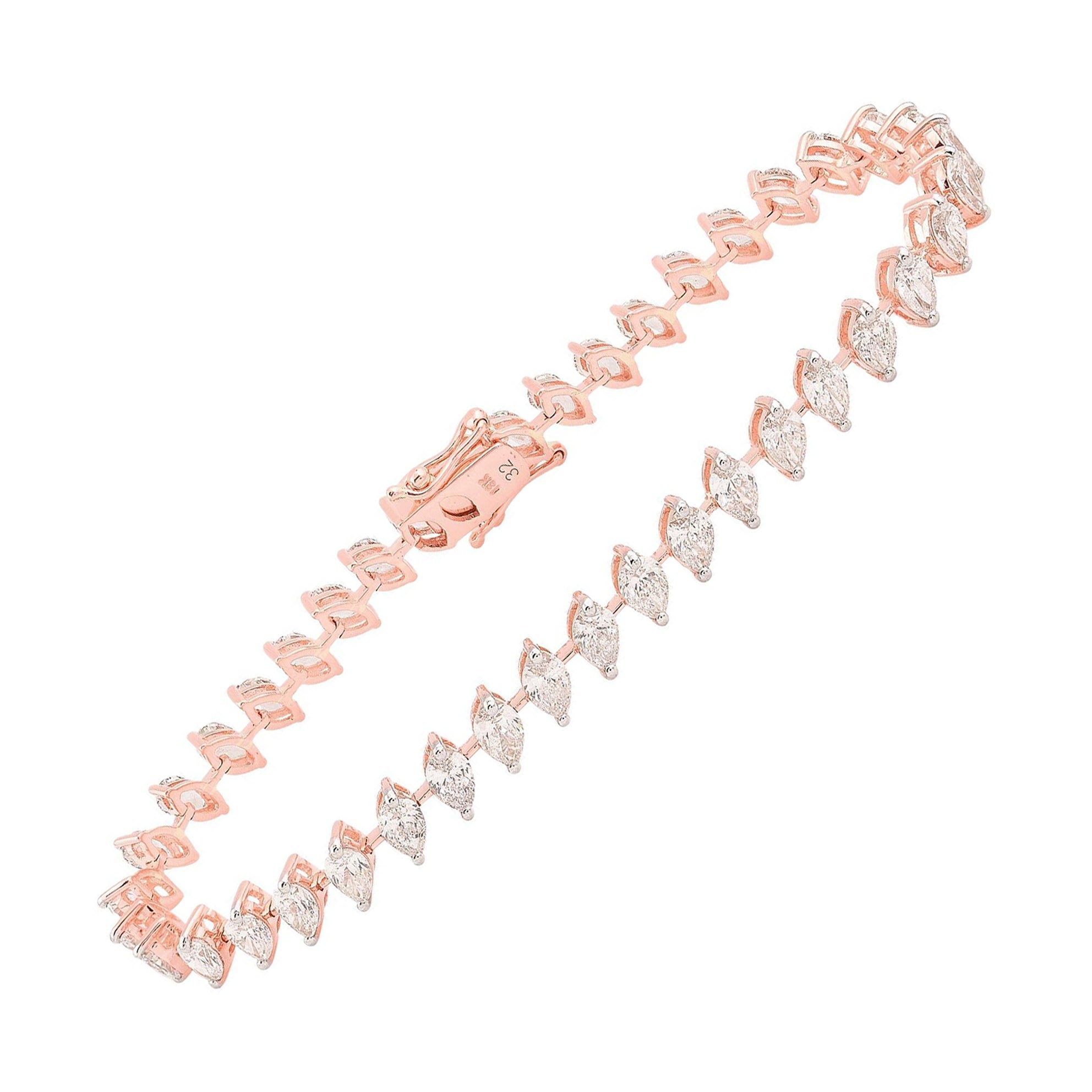 Zertifiziertes 6.1 Karat Marquise-Diamant-Armband aus massivem 14k Roségold, feiner Schmuck im Angebot