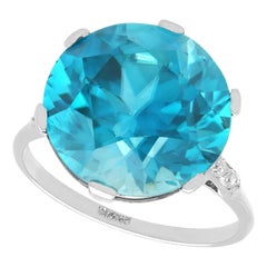 Anello di fidanzamento antico con zircone e diamante solitario in platino da 16,60 carati