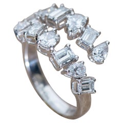 Asymmetrical mix shape 2.22 carat diamond white gold open ring 