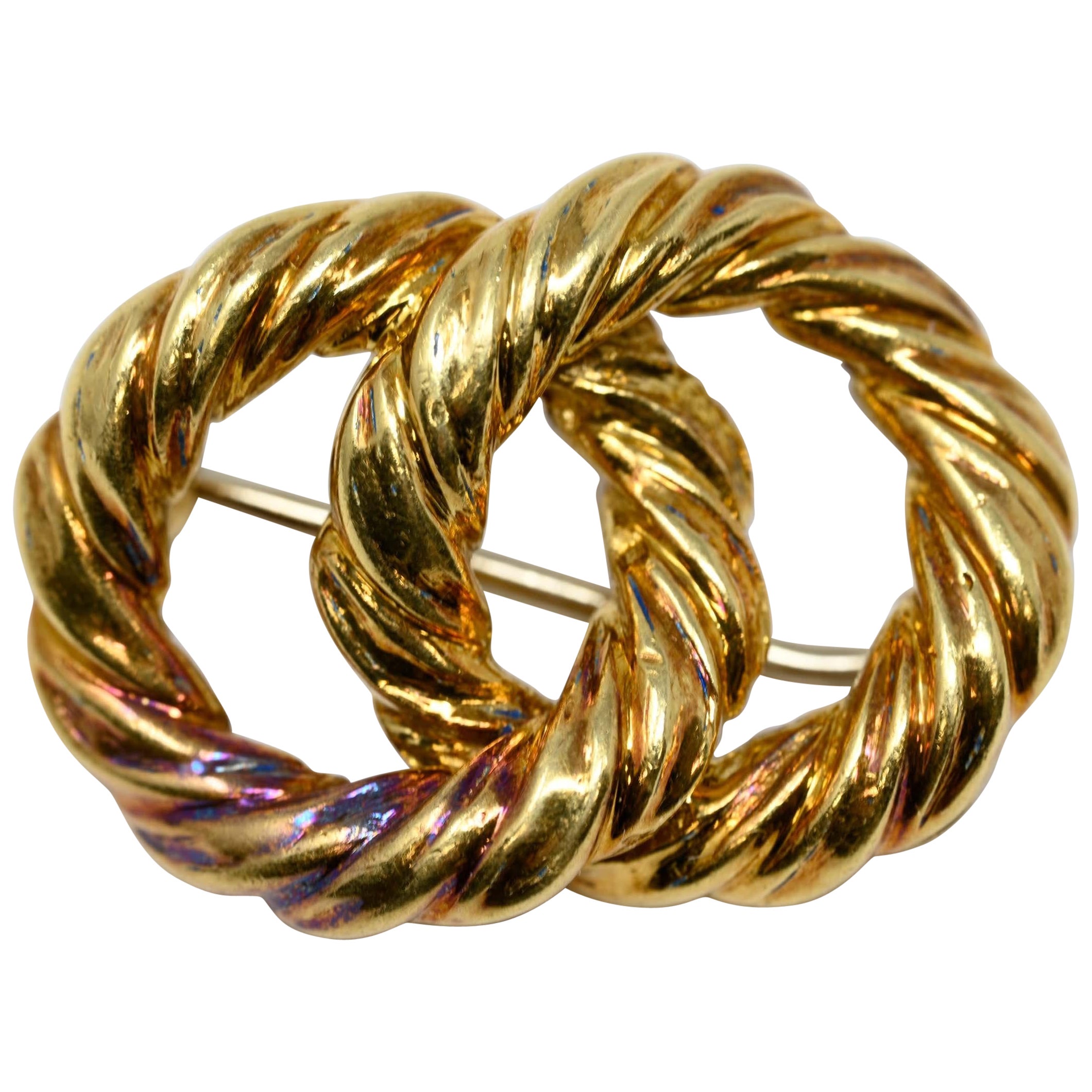 18k Yellow Gold Tiffany & Co Rope Knot Twist Brooch For Sale