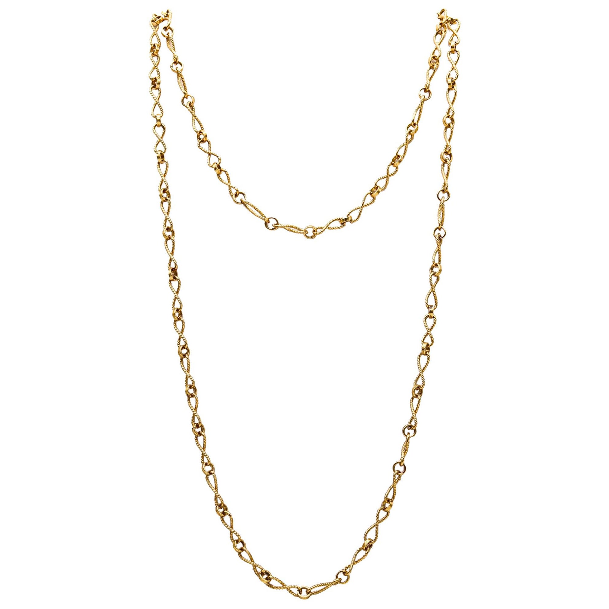 Alessi Domenico 1970 Retro Modern Twisted Long Chain In Solid 18Kt Yellow Gold For Sale