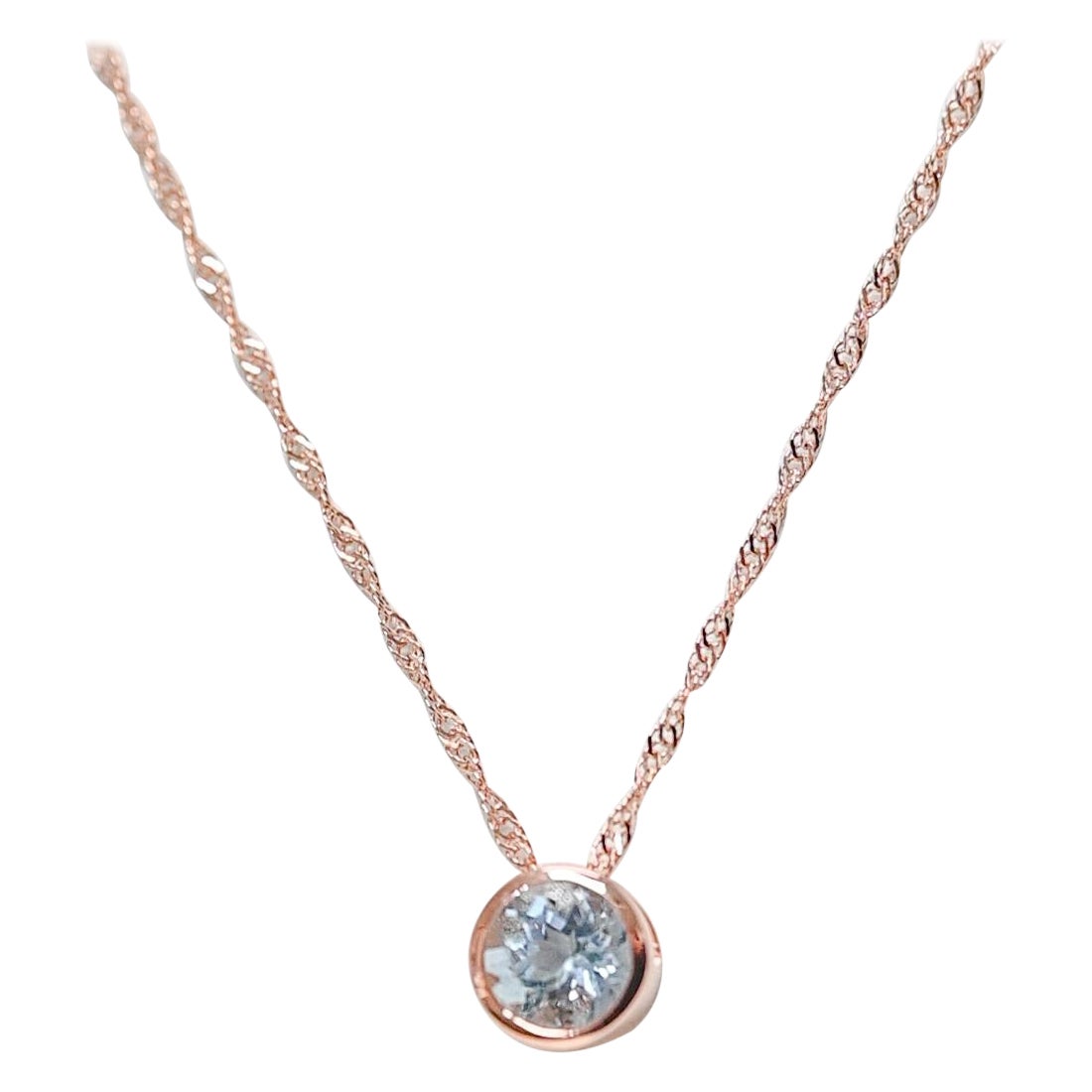 0.74 Cts Round Aquamarine 18K Rose Gold Plated Sterling Silver Pendant Necklace  For Sale