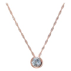 0.74 Cts Round Aquamarine 18K Rose Gold Plated Sterling Silver Pendant Necklace 