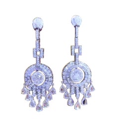 Certified 6.57 Carats Diamonds 18K Gold Art Decó Earrings