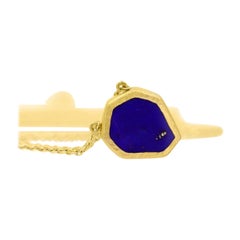 Gold Flecked Deep Blue Lapis Lazuli Heptagon Gold Drop Necklace, Devta Doolan