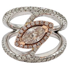 Natural Pink and White Diamond Ring in 14K 2 Tone Gold