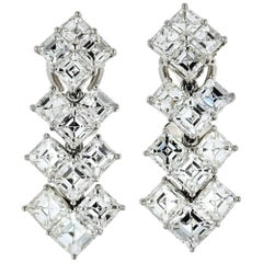 Platinum Asscher Cut 10.25cttw Diamond Drop Earrings