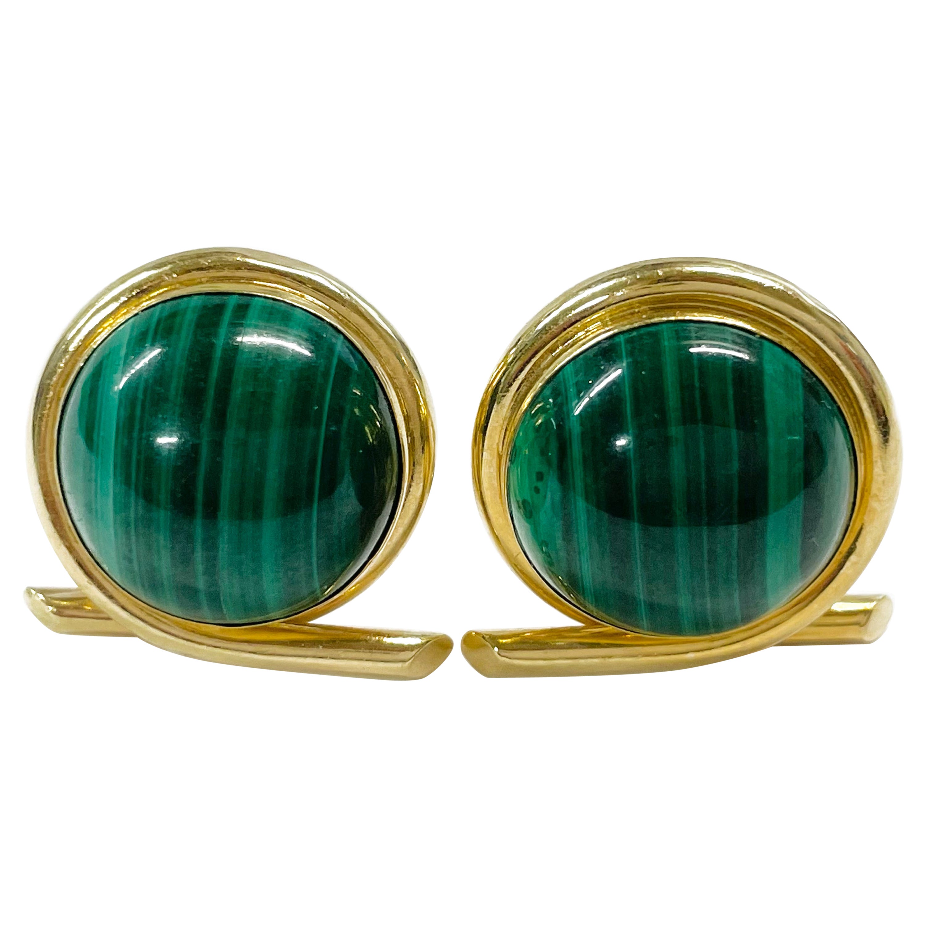 Yellow Gold Malachite Clip-On Earrings For Sale