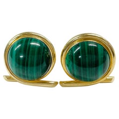 Vintage Yellow Gold Malachite Clip-On Earrings