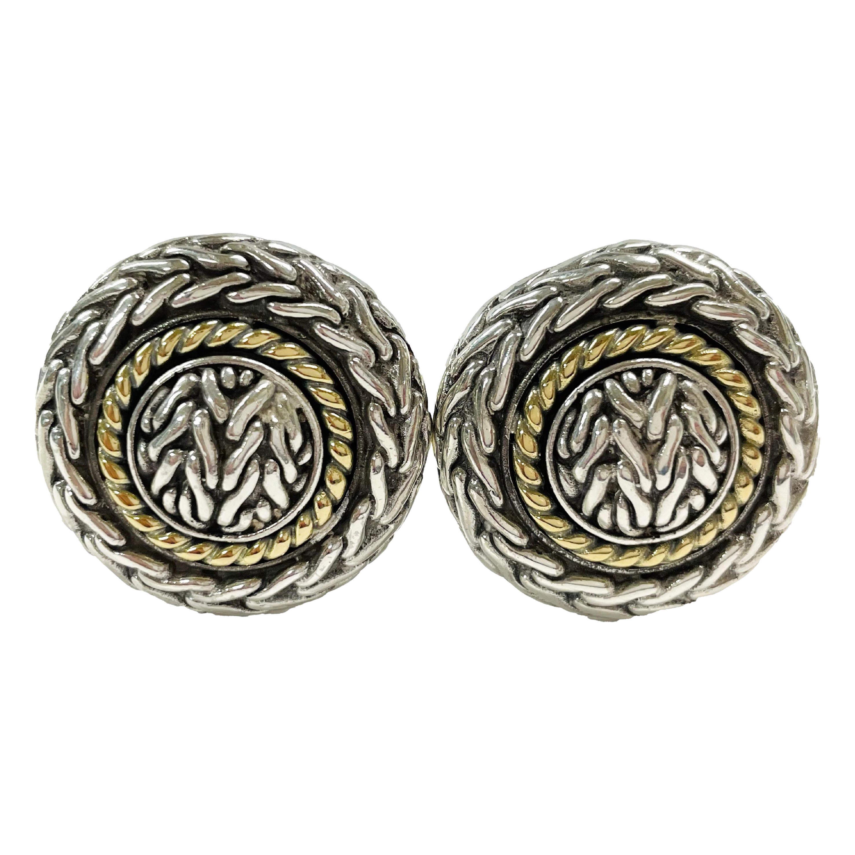 John Hardy Yellow Gold Sterling Wheat Clip-On Earrings For Sale
