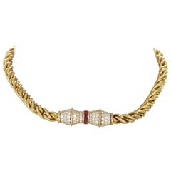 Hammerman Brothers Yellow Gold Diamond and Ruby Choker Necklace