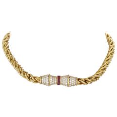 Hammerman Brothers Yellow Gold Diamond and Ruby Choker Necklace 12