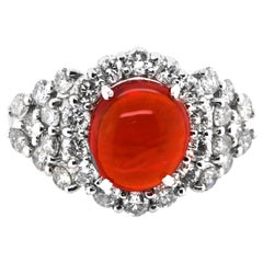 2.36 Carat Natural Mexican Fire Opal and Diamond Cocktail Ring Set in Platinum