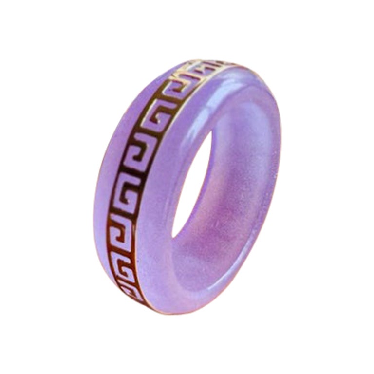 Li Purple Jade Band Ring (With 14k Solid Gold) - Cocktail Ring for Men and Women For Sale