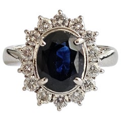 Made in Japan- Ceylon Blue Sapphire Ring with Platinum 900 and White VS Diamonds