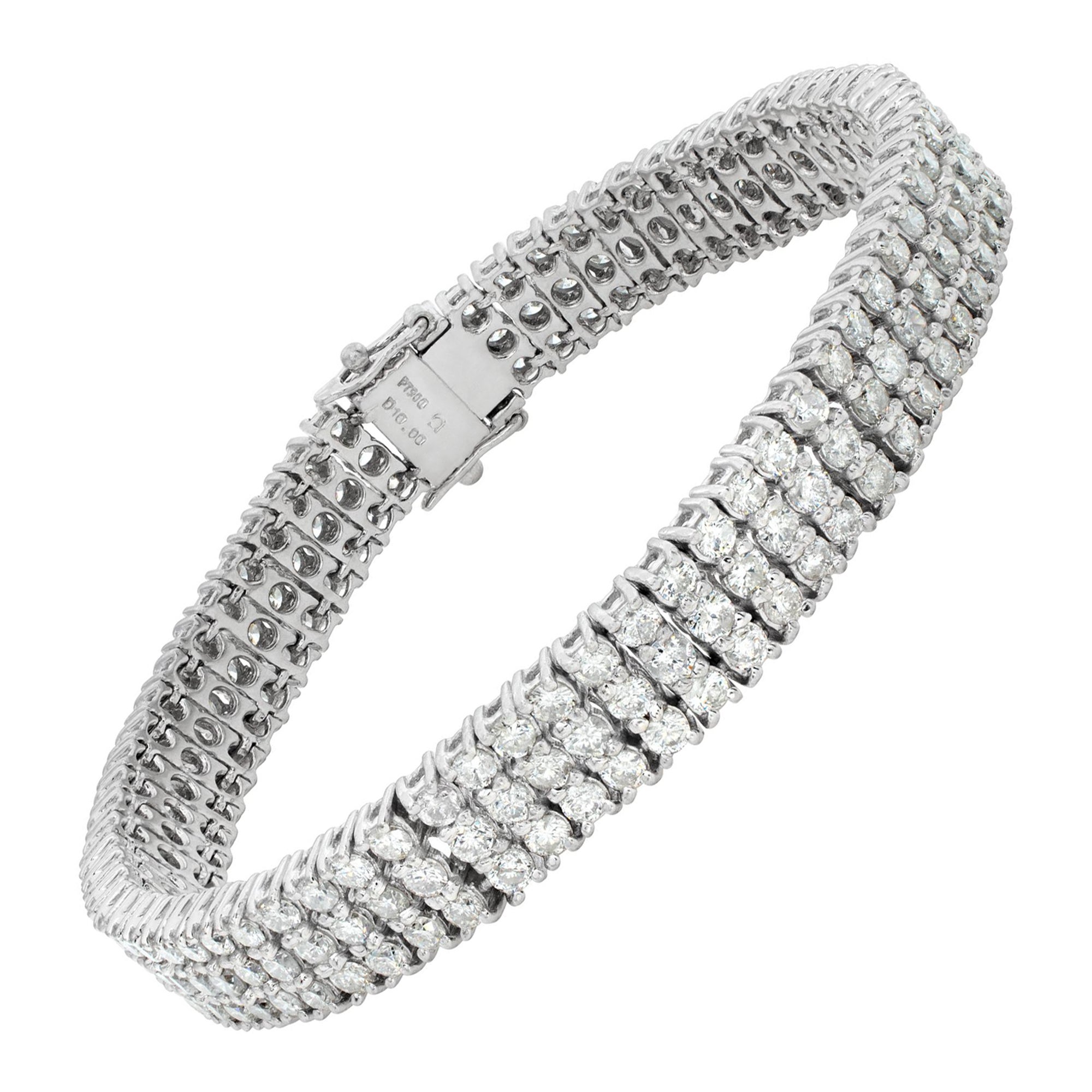 Platinum triple row diamond line bracelet