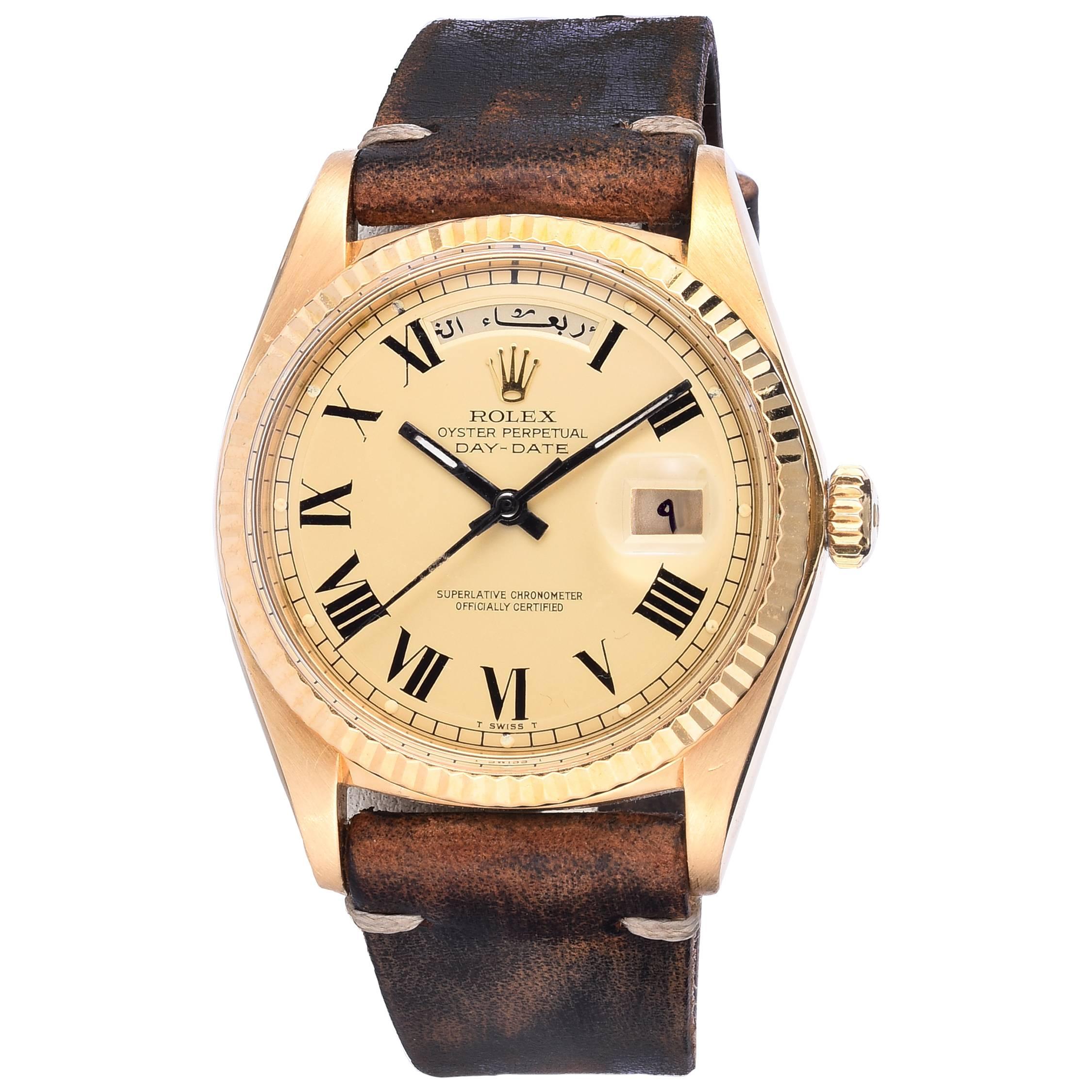 Rolex Vintage 18K Yellow Gold Day-Date Watch with Arabic Day and Date