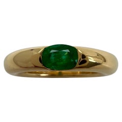 Vintage Cartier Emerald Vivid Green Ellipse 18k Yellow Gold Solitaire Ring 52 6
