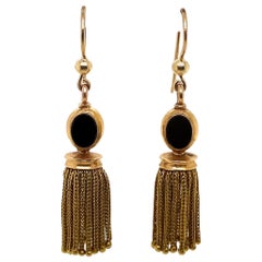 Victorian Fringed Earrings with Onyx Set in 18 Karat Yellow Gold