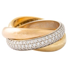 Retro Cartier Diamond Trinity Ring 18K Tri-Gold