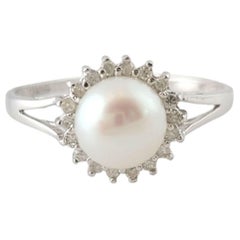 14 Karat White Gold Pearl and Diamond Ring Size 9.25 #14971