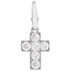Retro Cartier Diamond White Gold 18K Cross Pendant Charm