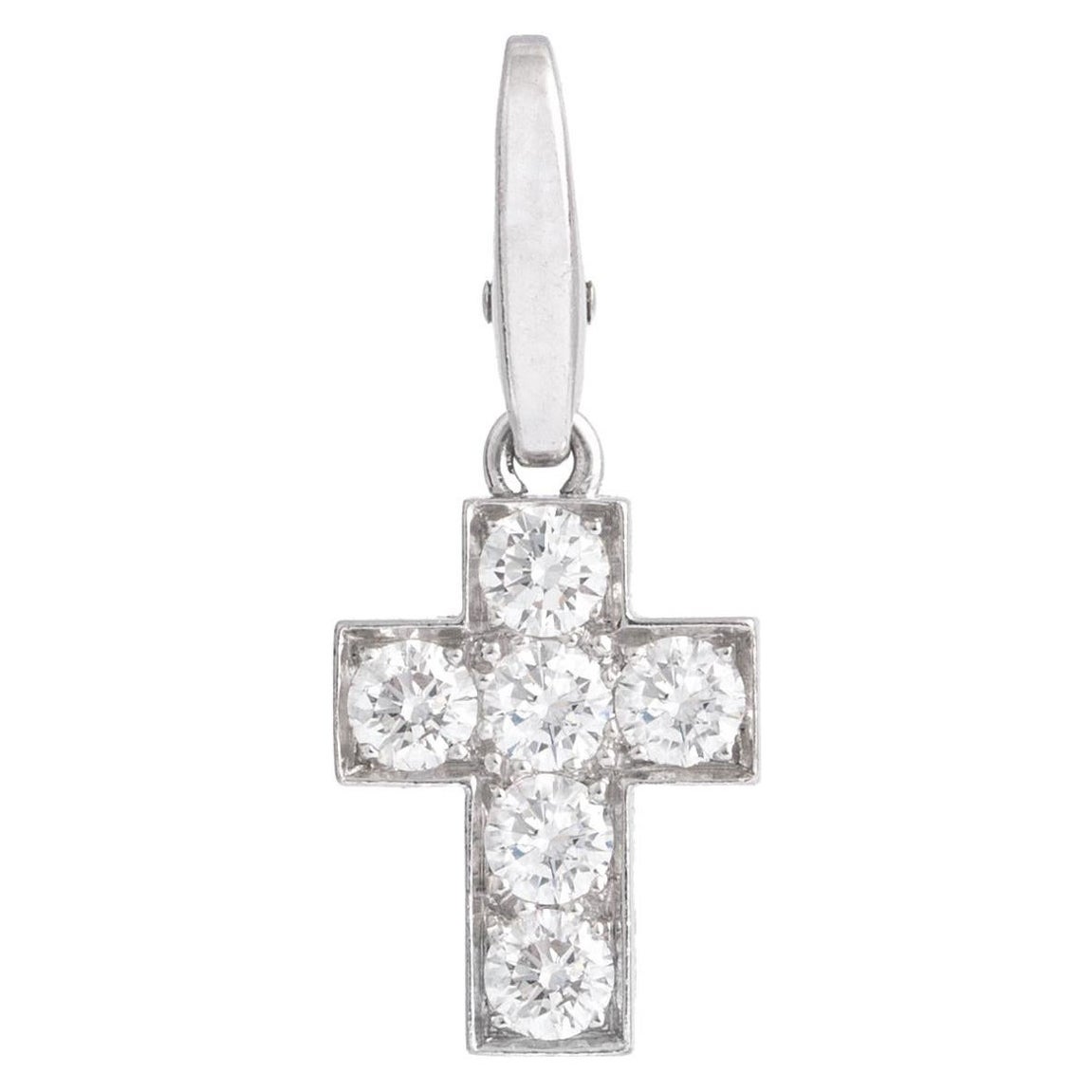 Cartier Diamond White Gold 18K Cross Pendant Charm For Sale