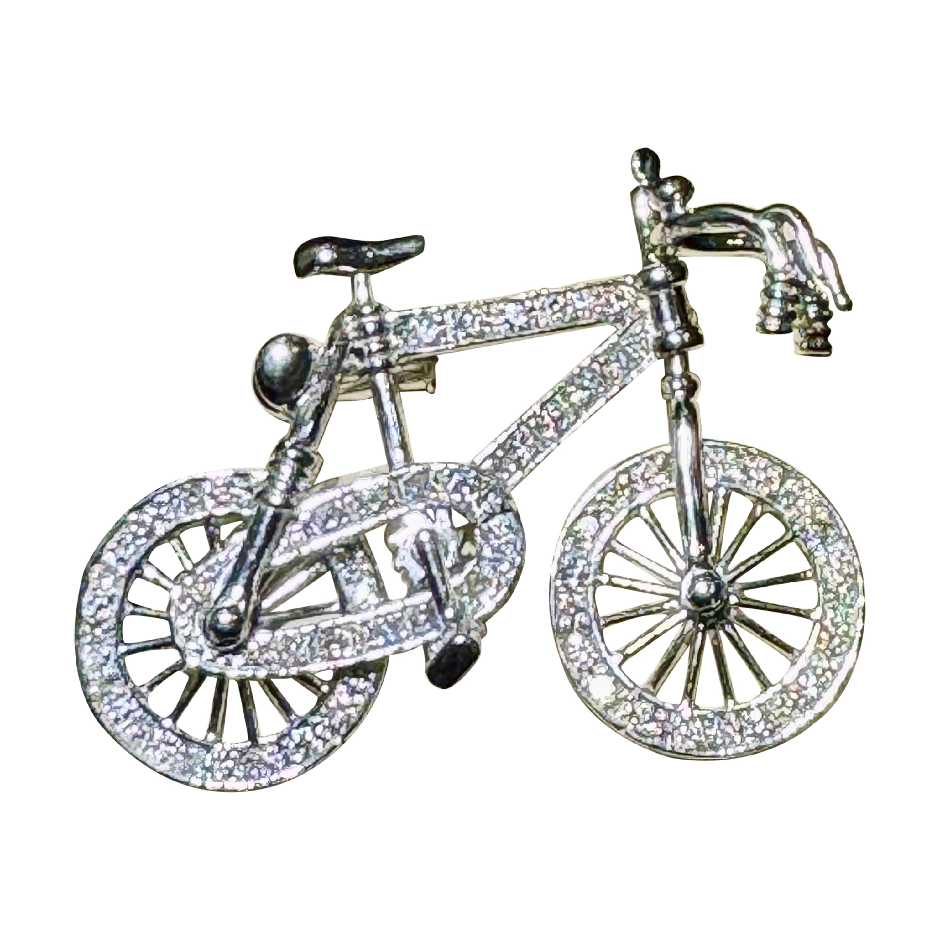 Absolutely Incredible And Unique Diamond Bicycle Broach/Pin In 18k White Gold For Sale