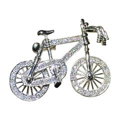 Absolutely Incredible And Unique Diamond Bicycle Broach/Pin In 18k White Gold