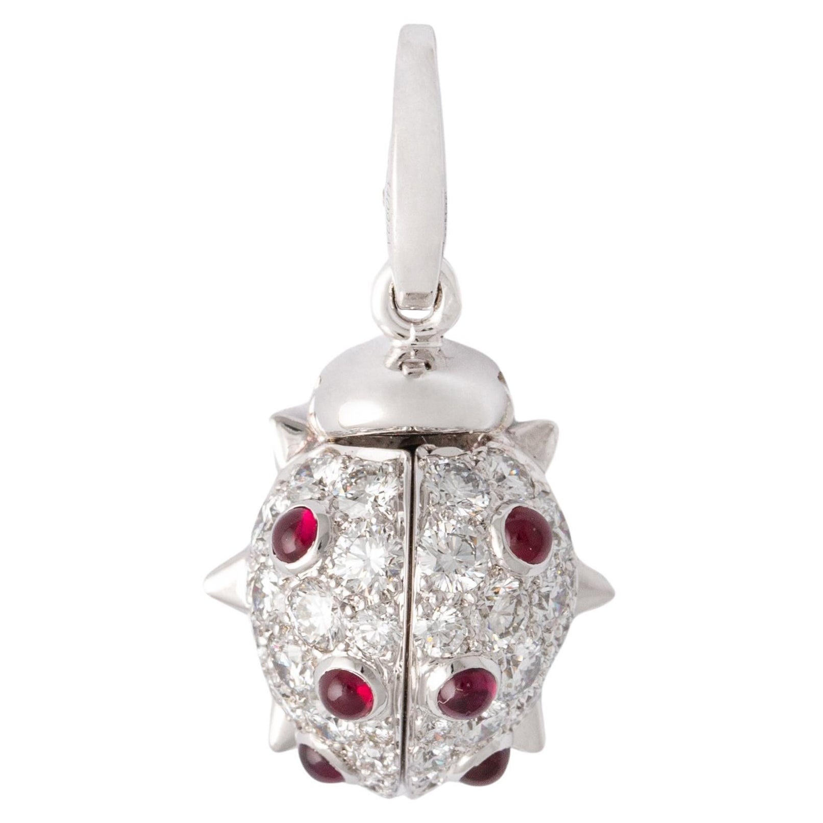 Cartier Ruby Diamond Gold 18K Charm Pendant Ladybird For Sale